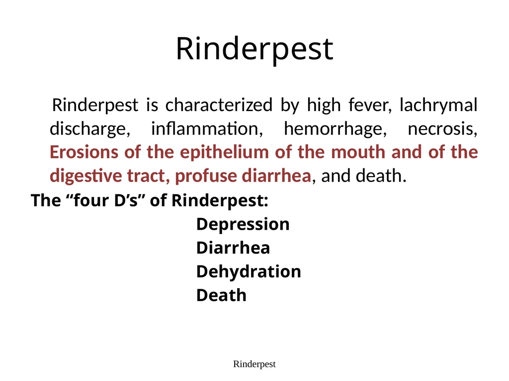 Rinderpest Rinderpest is characterized by high - slide 1 of 60