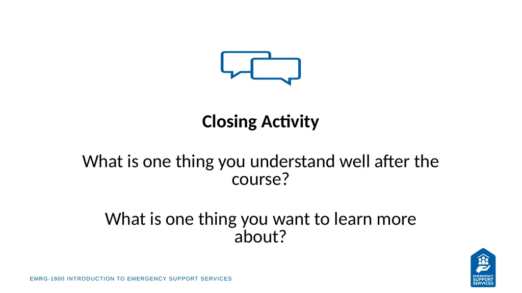EMRG-1600 Introduction to Emergency Support - slide 51 of 53