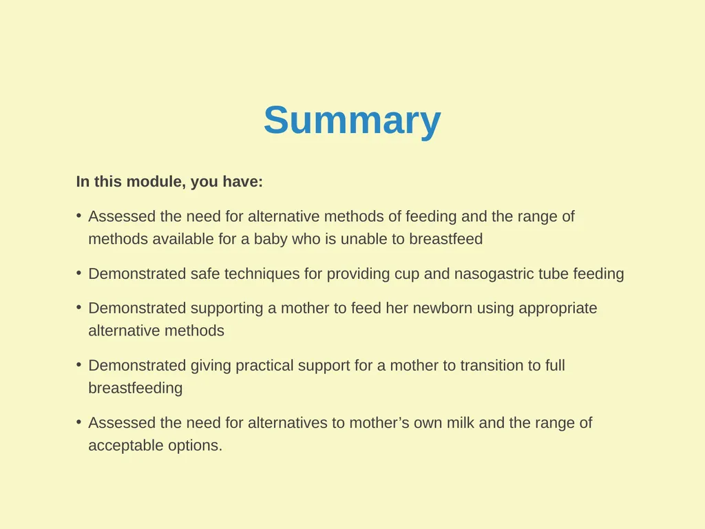 Breast milk feeding: Alternative methods Goal and - slide 48 of 54
