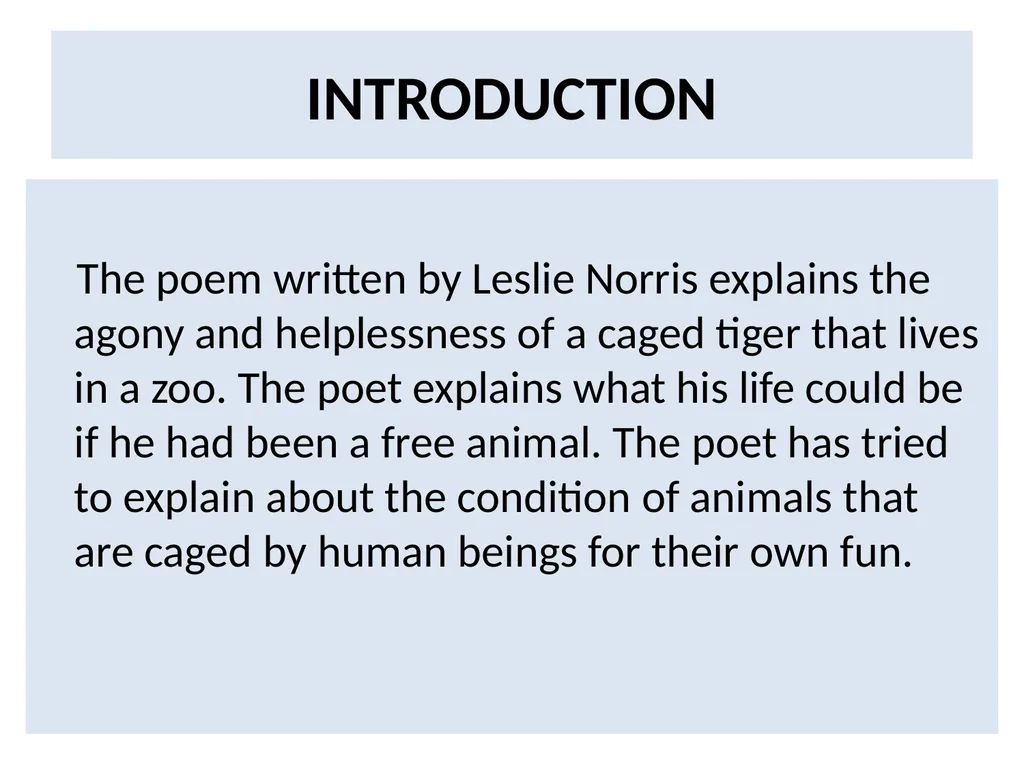CLASS X FIRST FLIGHT A TIGER IN THE ZOO BY: - slide 2 of 11