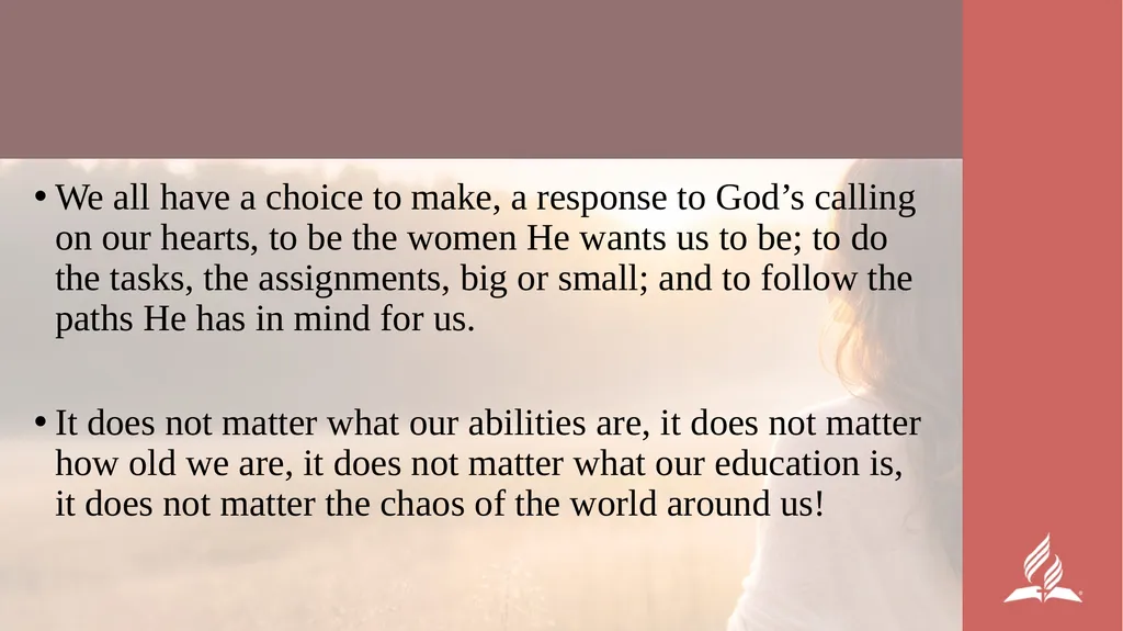 WOMEN’S MINISTRIES EMPHASIS DAY Henani, Here Am I! - slide 41 of 42