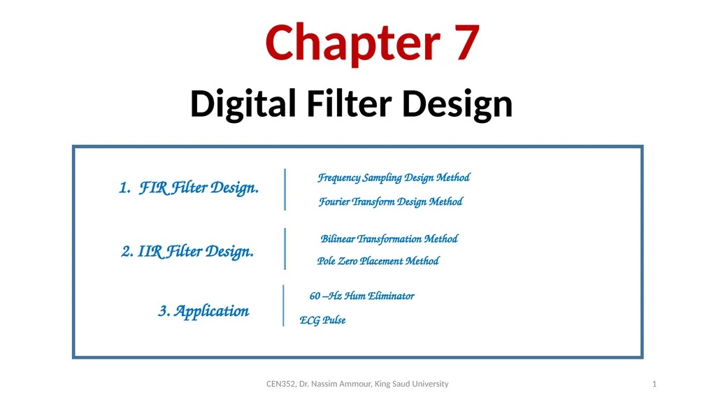 Chapter 7 Digital Filter Design CEN352, Dr. Nassim - slide 1 of 37