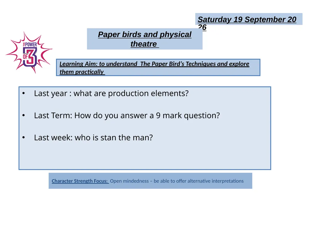 Learning Aim: to understand The Paper Bird’s - slide 1 of 8
