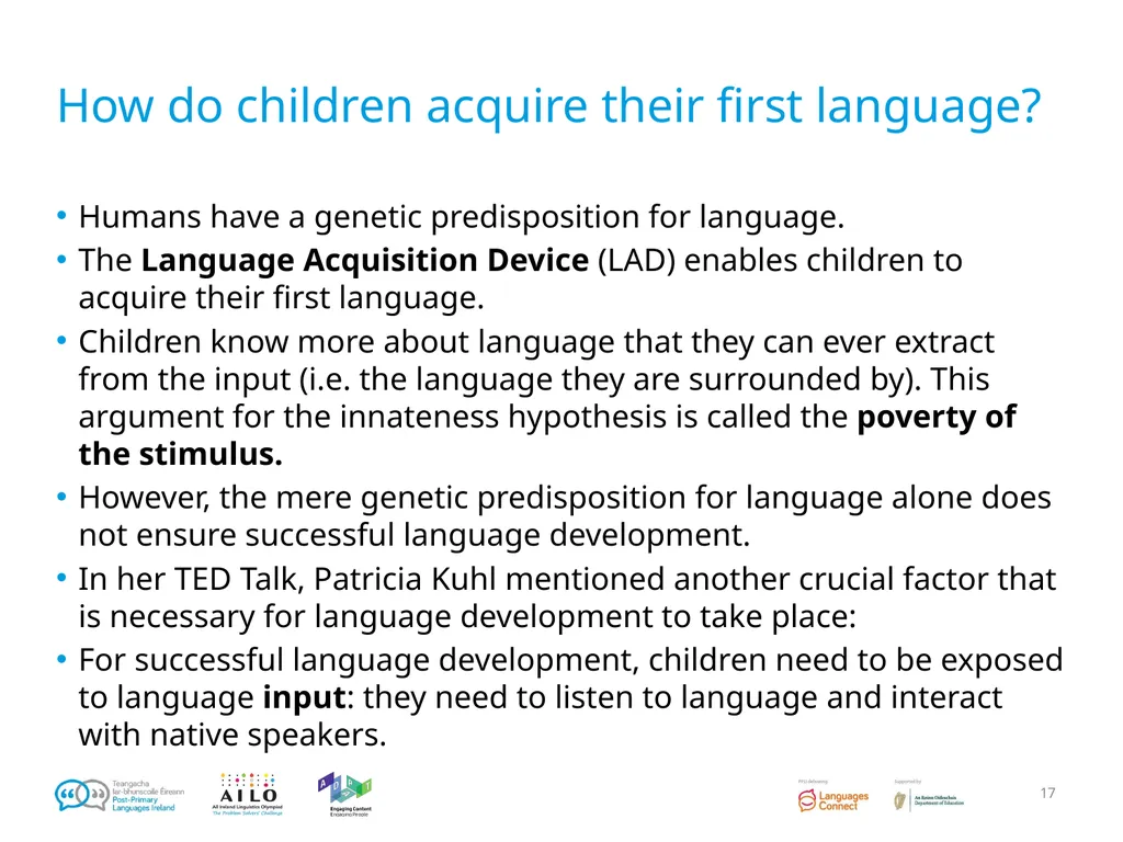 Introduction to Language Acquisition Linguistics - slide 17 of 46
