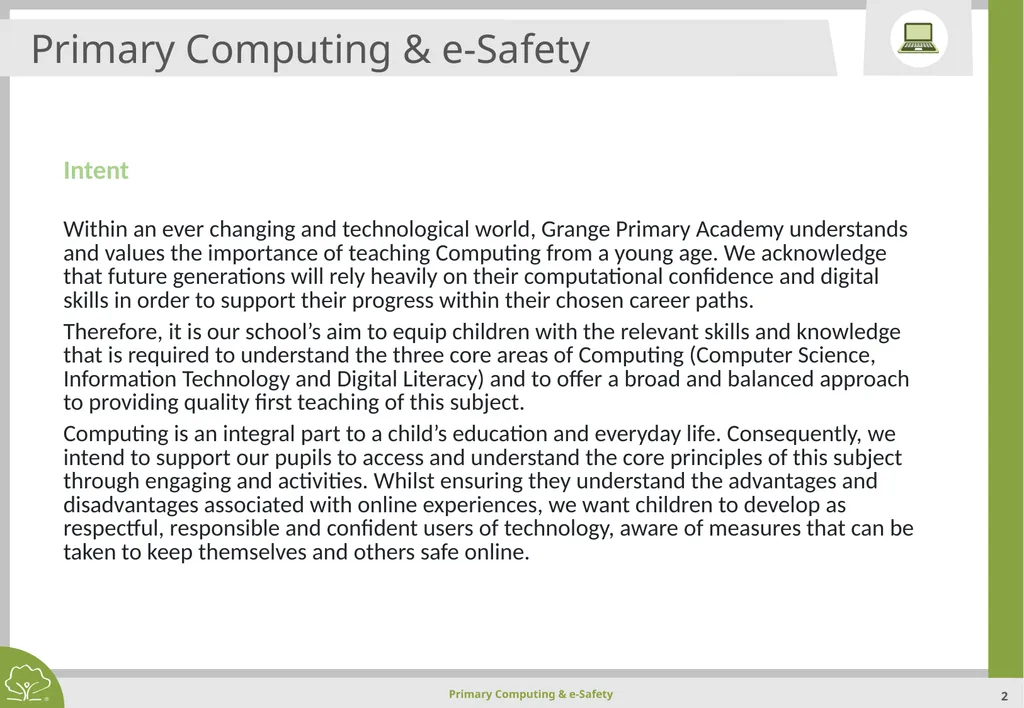 Primary Computing & e-Safety Primary Computing & - slide 2 of 56