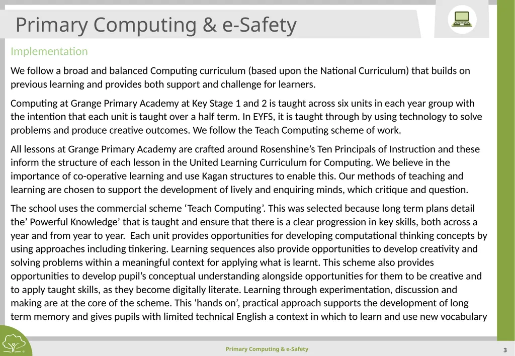 Primary Computing & e-Safety Primary Computing & - slide 3 of 56