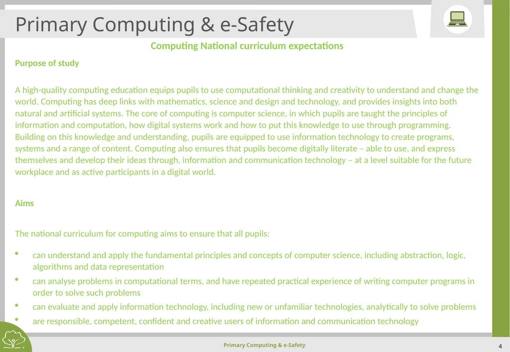 Primary Computing & e-Safety Primary Computing & - slide 4 of 56
