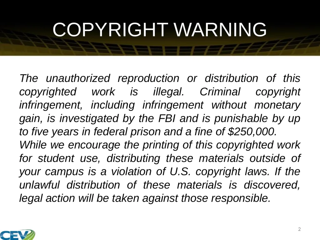 COPYRIGHT WARNING The unauthorized reproduction or - slide 2 of 234