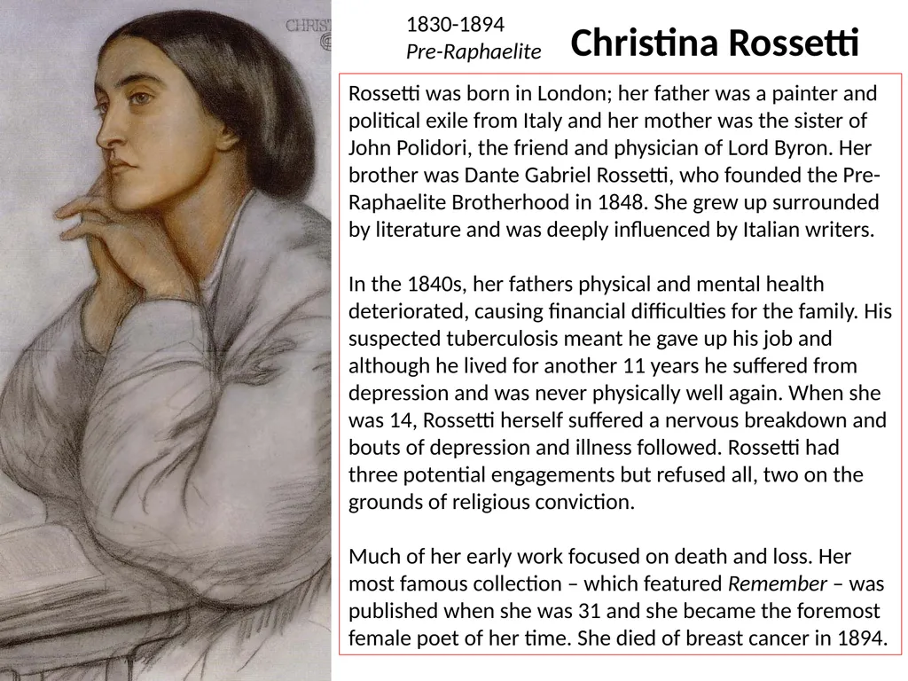Remember By Christina Rossetti 1830-1894 Remember - slide 6 of 23