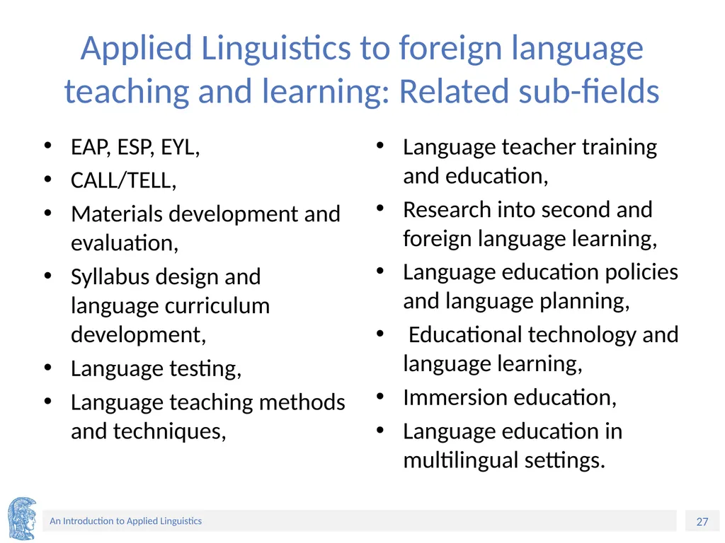 Applied Linguistics to Foreign Language Teaching - slide 27 of 39