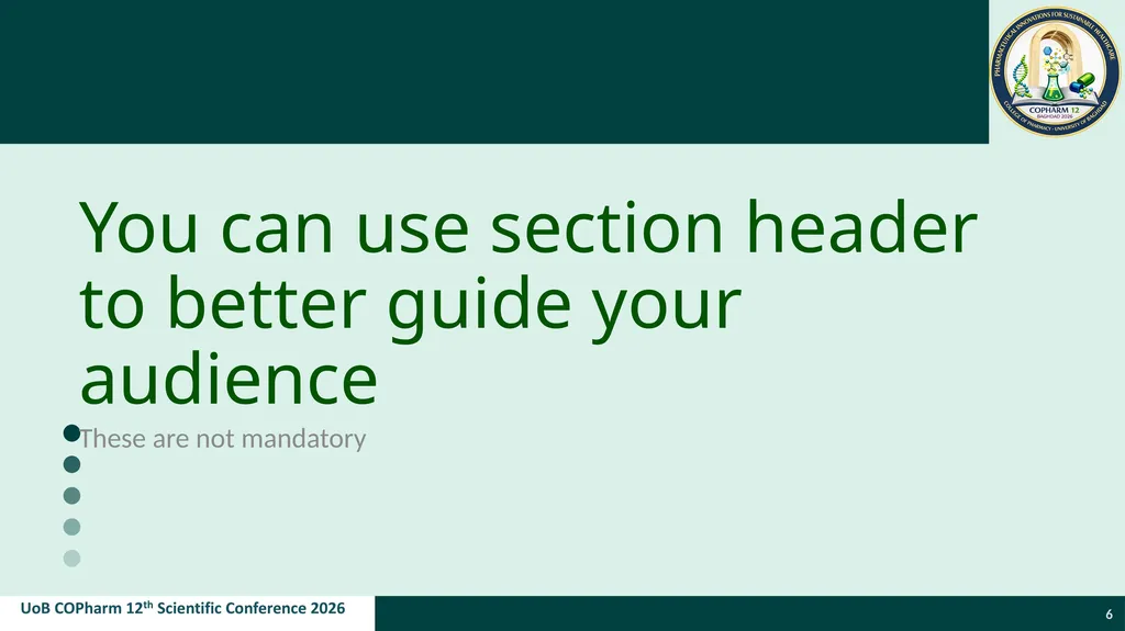 Presentation title Presenter name Affiliation - slide 6 of 7