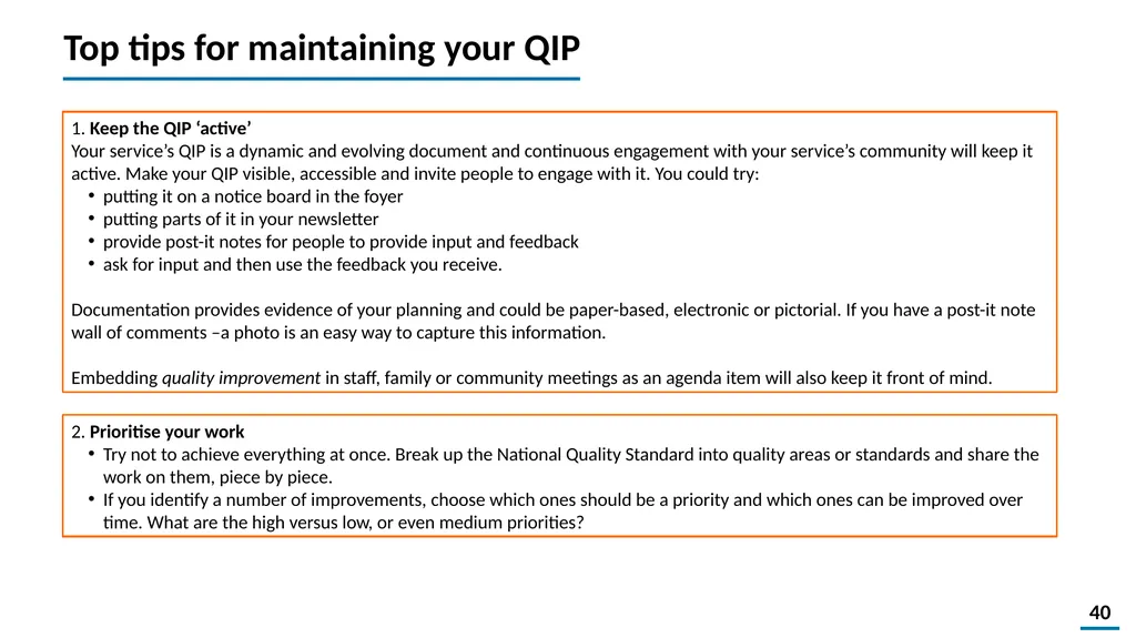 Quality Improvement Planning Workbook © 2021 - slide 40 of 48