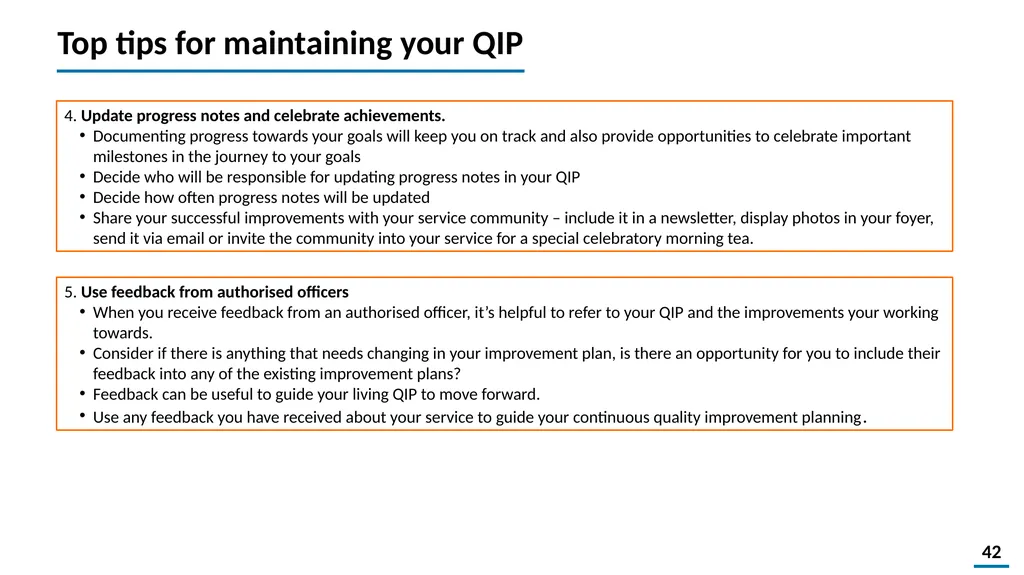 Quality Improvement Planning Workbook © 2021 - slide 42 of 48