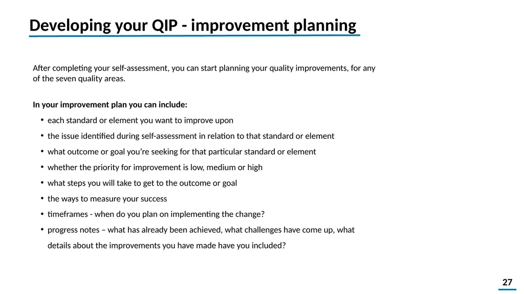 Quality Improvement Planning Workbook © 2021 - slide 27 of 48