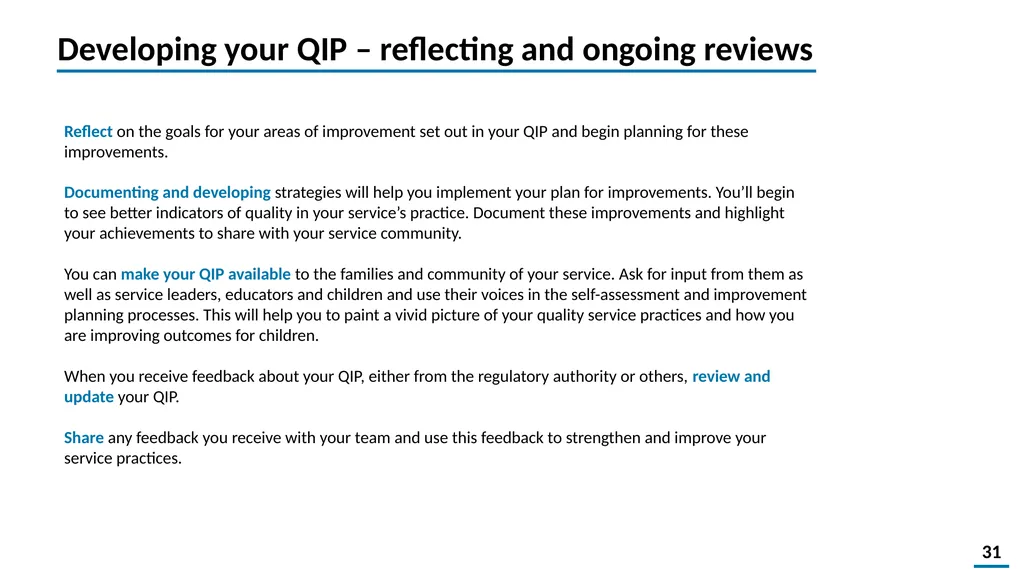 Quality Improvement Planning Workbook © 2021 - slide 31 of 48