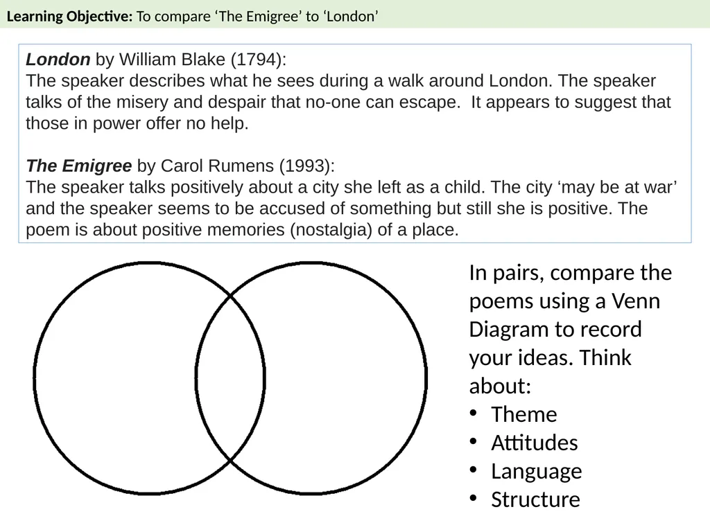 The Emigree By Carol Rumens Learning Objective To - slide 22 of 28