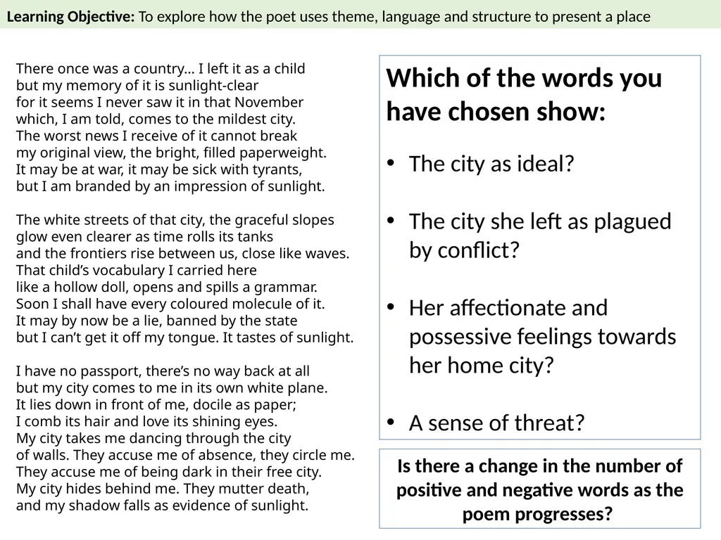 The Emigree By Carol Rumens Learning Objective To - slide 9 of 28