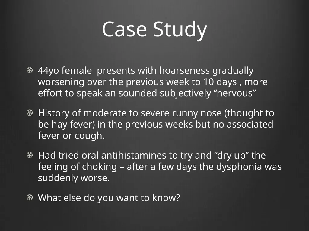 Dysphonia What A GP needs to know This is my - slide 4 of 20
