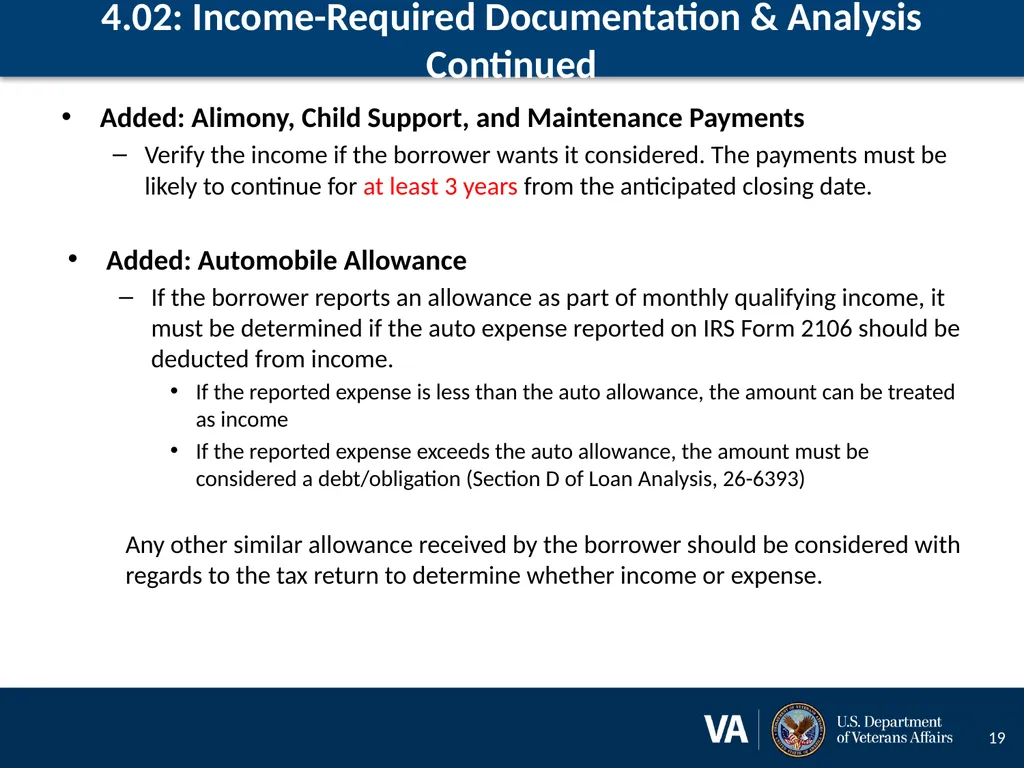 Lenders Handbook Chapter 4: Changes and Additions - slide 19 of 34
