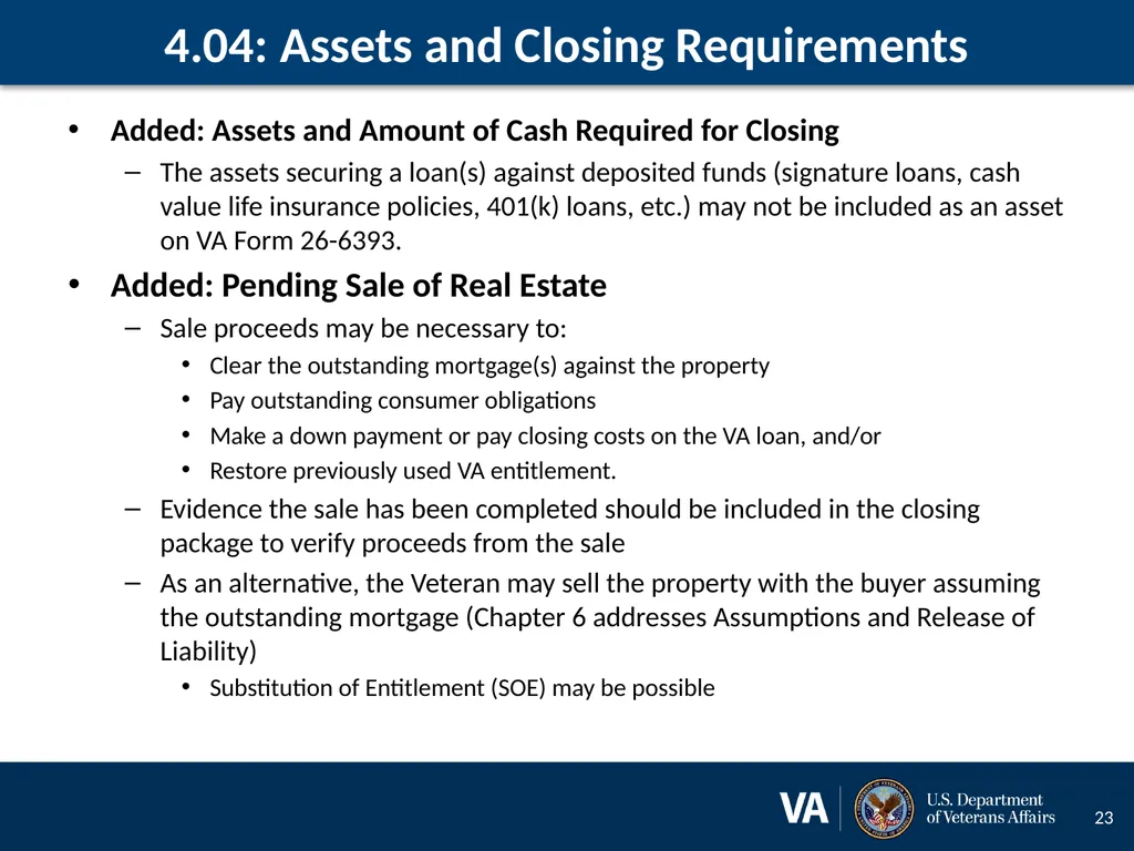 Lenders Handbook Chapter 4: Changes and Additions - slide 23 of 34