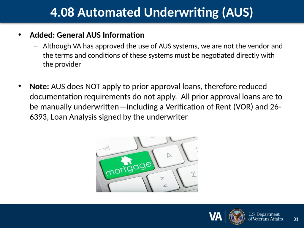 Lenders Handbook Chapter 4: Changes and Additions - slide 31 of 34
