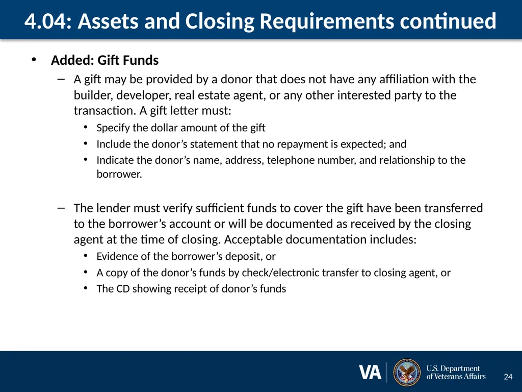 Lenders Handbook Chapter 4: Changes and Additions - slide 24 of 34