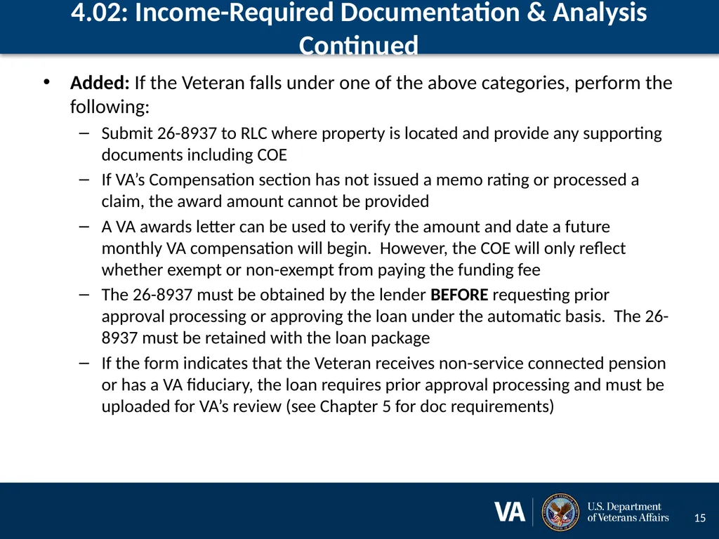 Lenders Handbook Chapter 4: Changes and Additions - slide 15 of 34