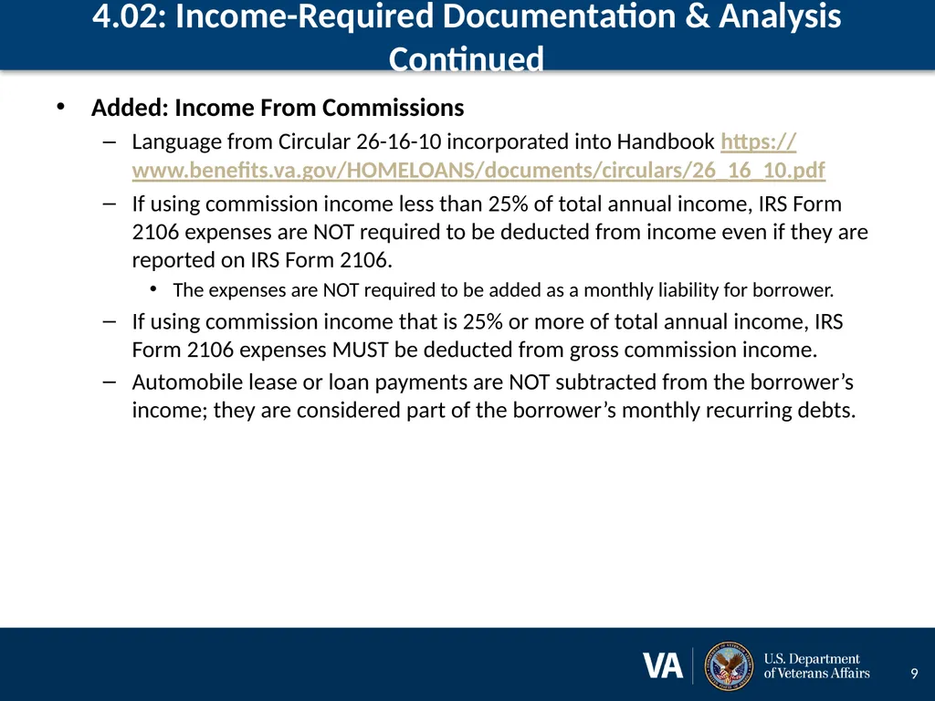 Lenders Handbook Chapter 4: Changes and Additions - slide 9 of 34
