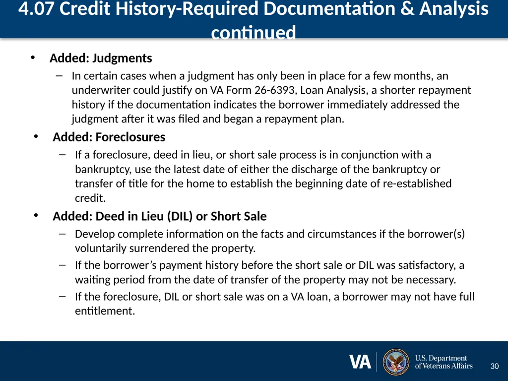 Lenders Handbook Chapter 4: Changes and Additions - slide 30 of 34