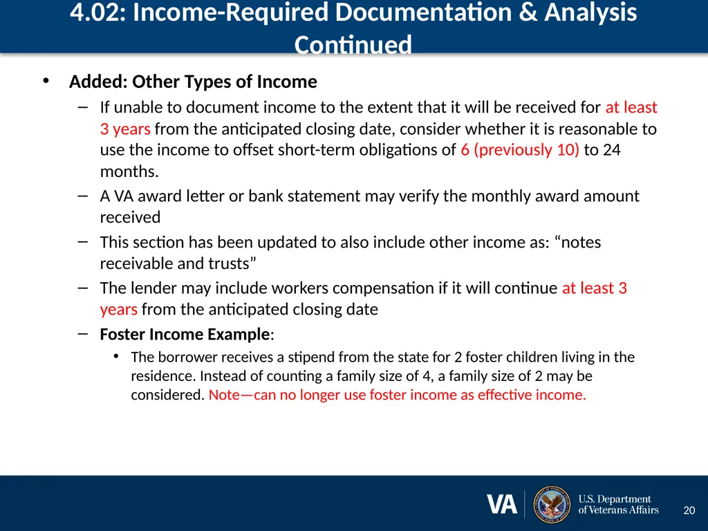 Lenders Handbook Chapter 4: Changes and Additions - slide 20 of 34