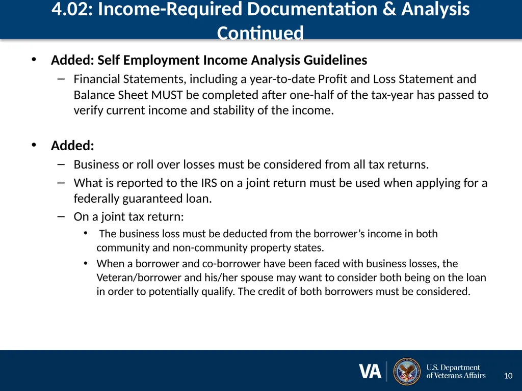 Lenders Handbook Chapter 4: Changes and Additions - slide 10 of 34