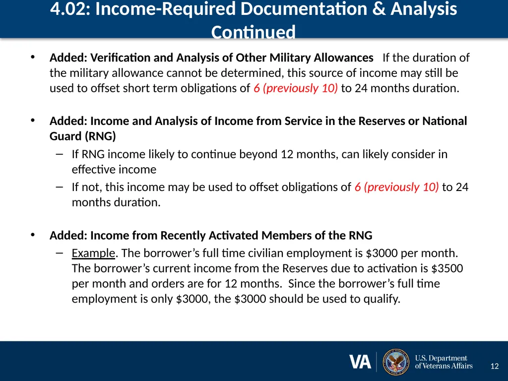 Lenders Handbook Chapter 4: Changes and Additions - slide 12 of 34
