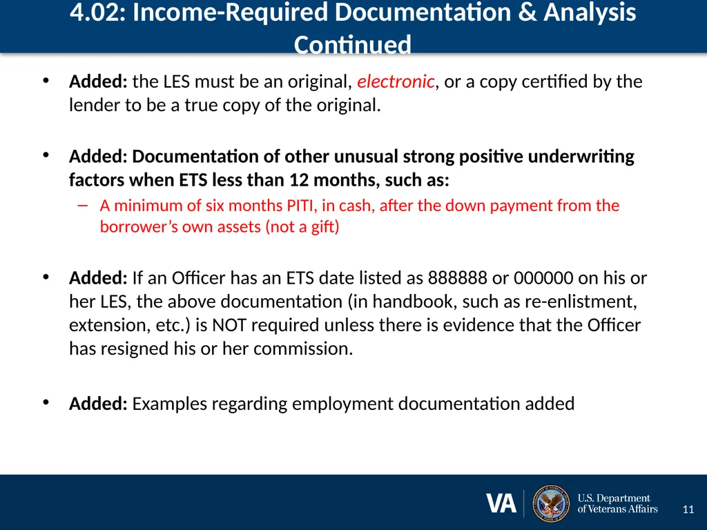 Lenders Handbook Chapter 4: Changes and Additions - slide 11 of 34