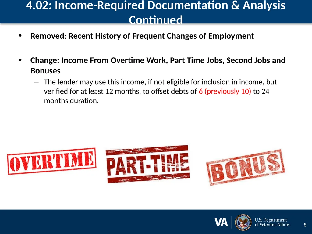 Lenders Handbook Chapter 4: Changes and Additions - slide 8 of 34