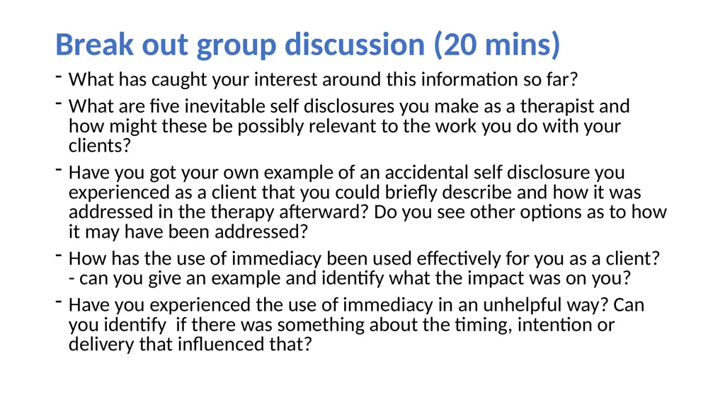GANZ Presentation: Self Disclosure Break out - slide 11 of 20