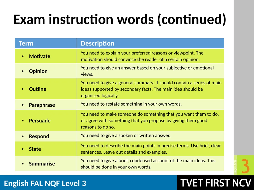 English: First Additional Language NQF 3 Revision - slide 11 of 19