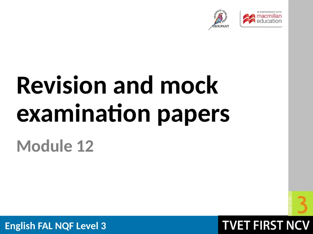 English: First Additional Language NQF 3 Revision - slide 2 of 19