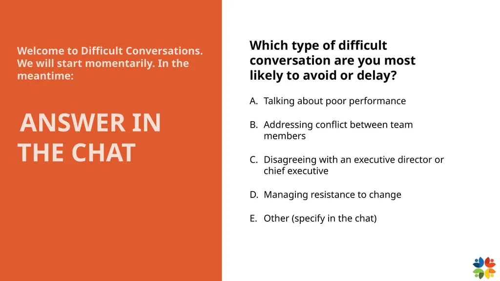 Which type of difficult conversation are you most - slide 1 of 50