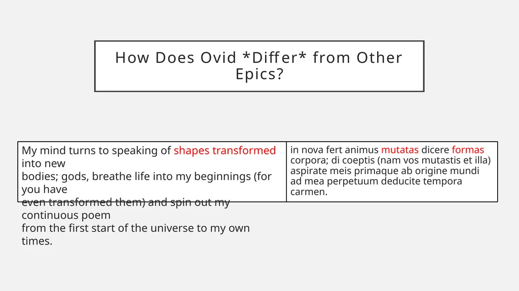 Transforming Epic: Ovid’s Metamorphoses and the - slide 10 of 23