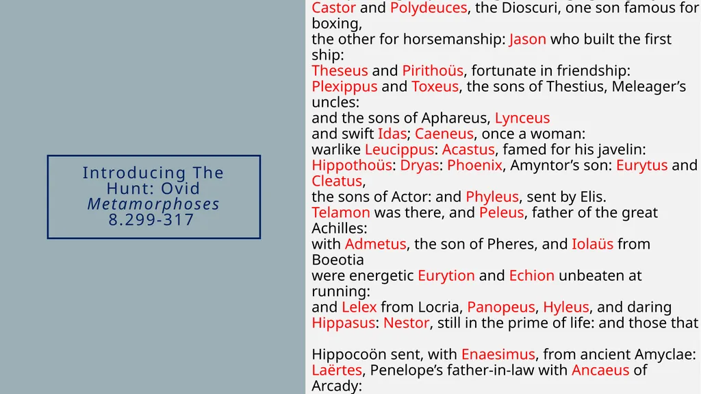 Transforming Epic: Ovid’s Metamorphoses and the - slide 19 of 23