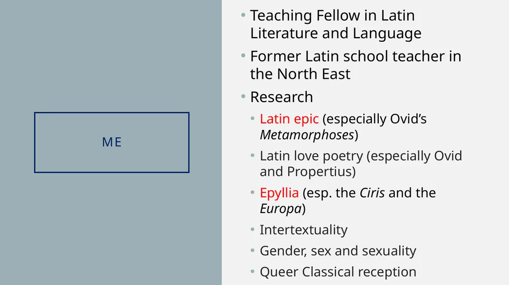 Transforming Epic: Ovid’s Metamorphoses and the - slide 2 of 23