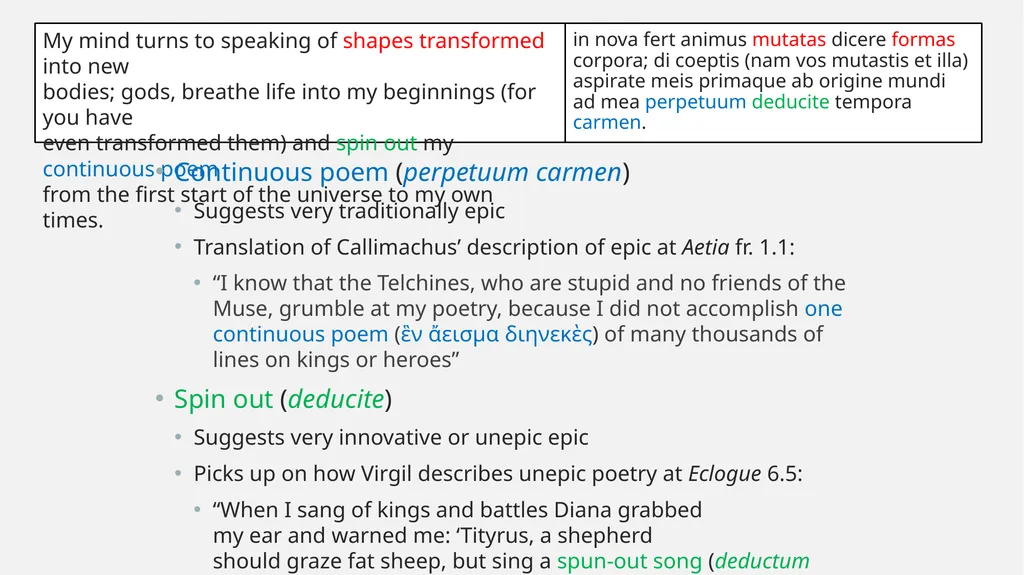 Transforming Epic: Ovid’s Metamorphoses and the - slide 11 of 23