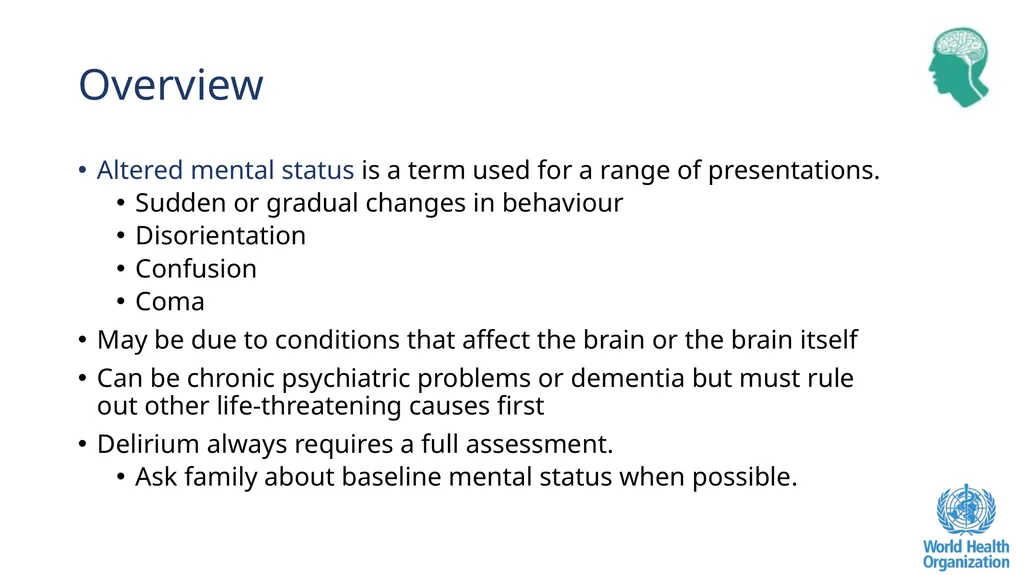 Altered Mental Status Basic Emergency Care Course - slide 4 of 77