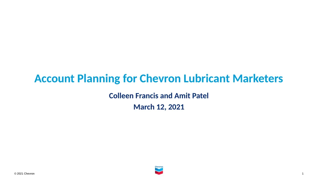 Account Planning for Chevron Lubricant Marketers - slide 1 of 18
