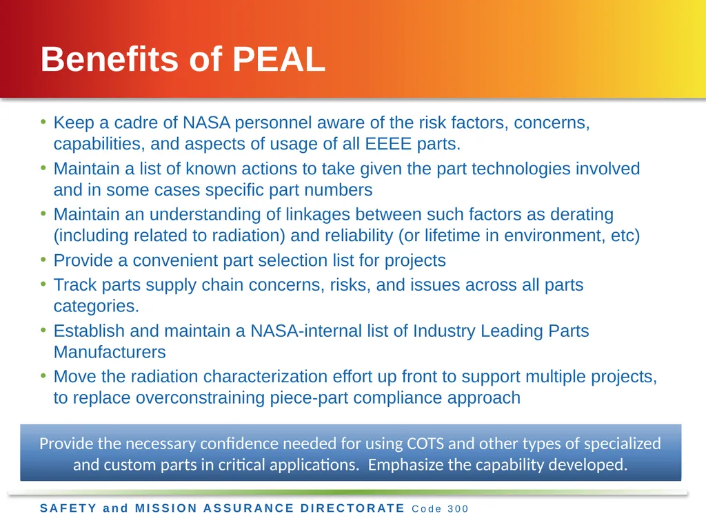 Jesse Leitner, Chief SMA Engineer, NASA GSFC Jesse - slide 37 of 39
