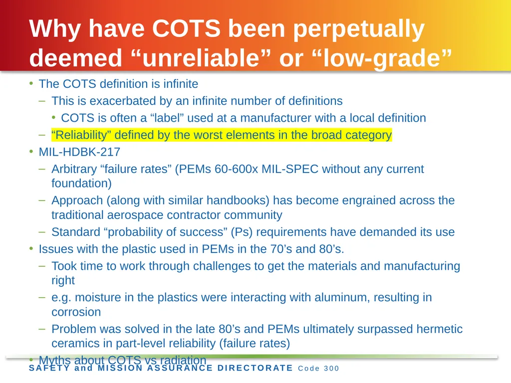 Jesse Leitner, Chief SMA Engineer, NASA GSFC Jesse - slide 13 of 39