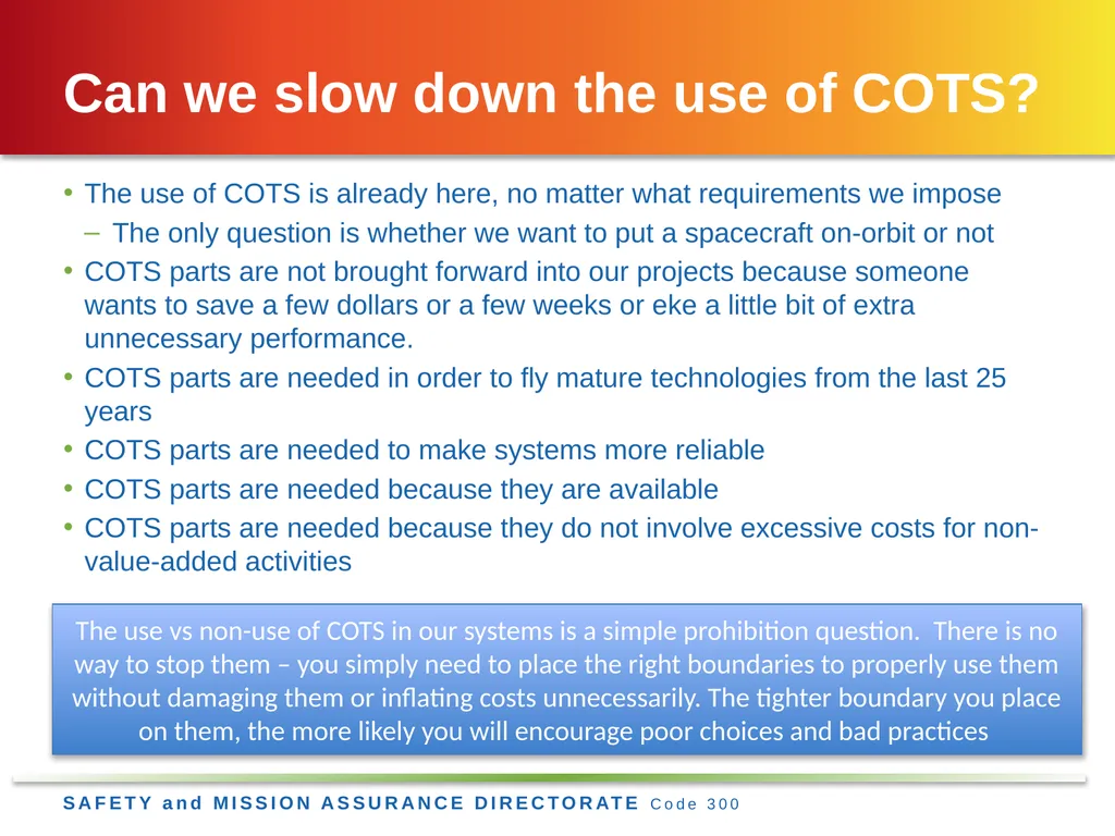 Jesse Leitner, Chief SMA Engineer, NASA GSFC Jesse - slide 23 of 39