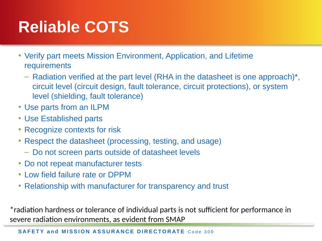 Jesse Leitner, Chief SMA Engineer, NASA GSFC Jesse - slide 15 of 39