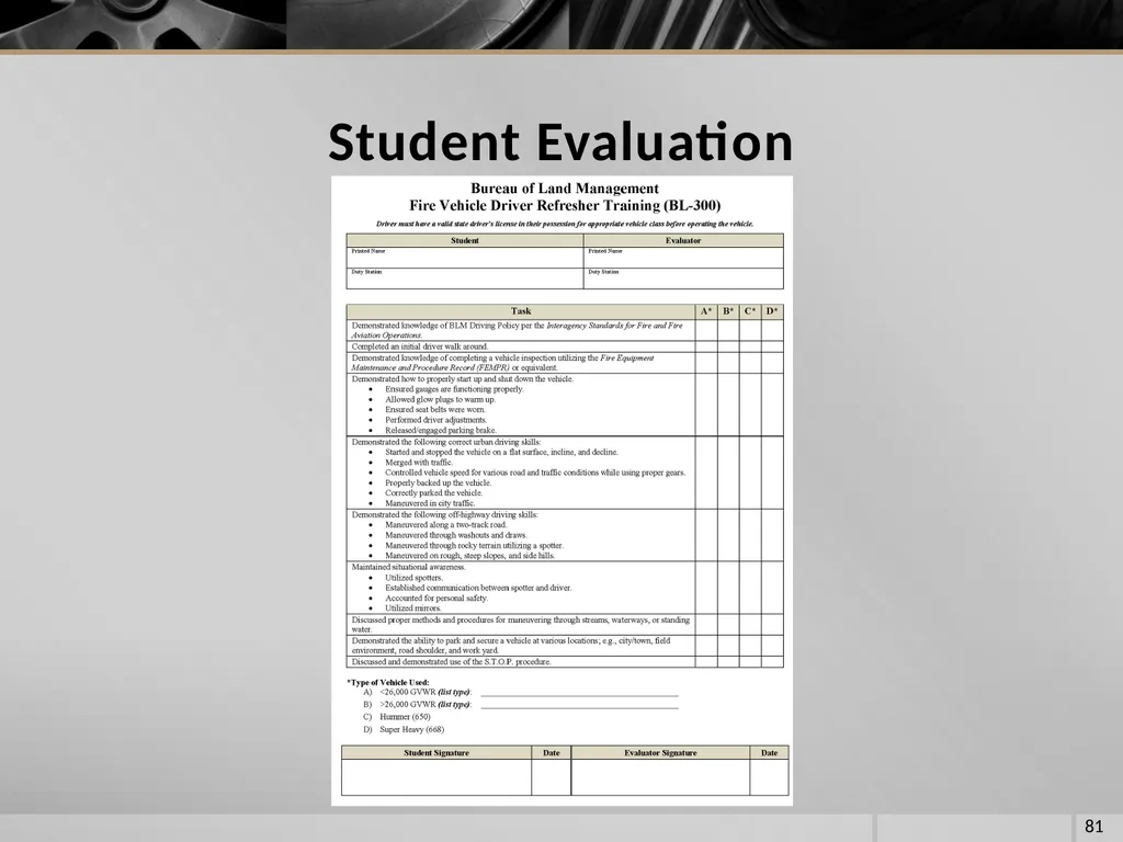 FIRE VEHICLE DRIVER ORIENTATION (BL-300) - slide 81 of 85