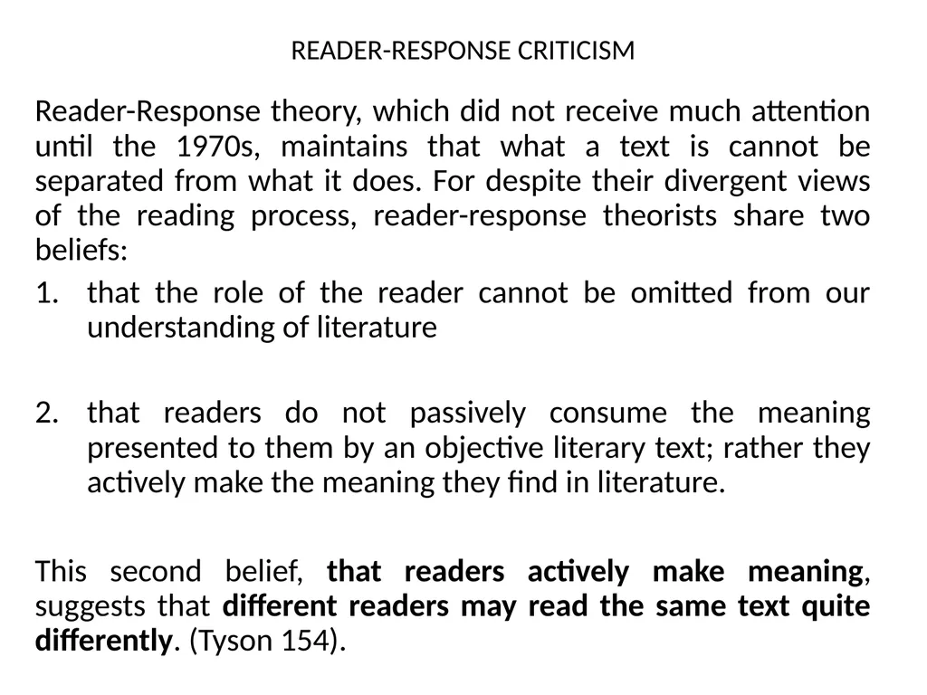 READER-RESPONSE CRITICISM Literary and Critical - slide 7 of 85